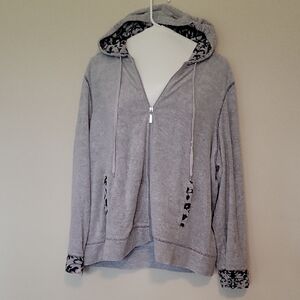 N.Y.L. Gray Hooded Sweatshirt with Leopard Accents